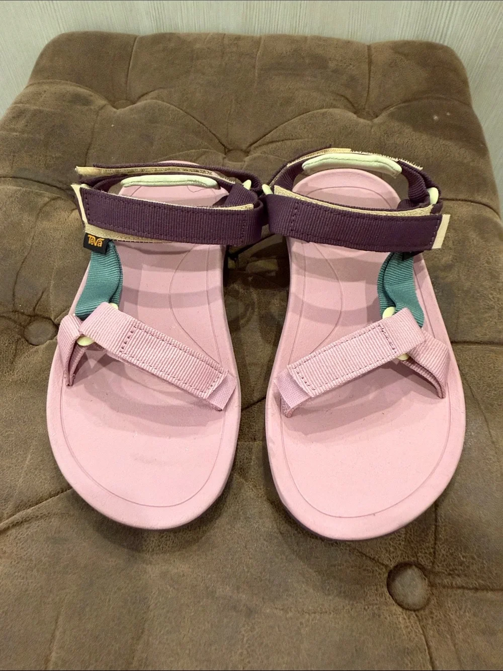 Teva Kids Pink Sandals with Teal and Purple Strap Accents